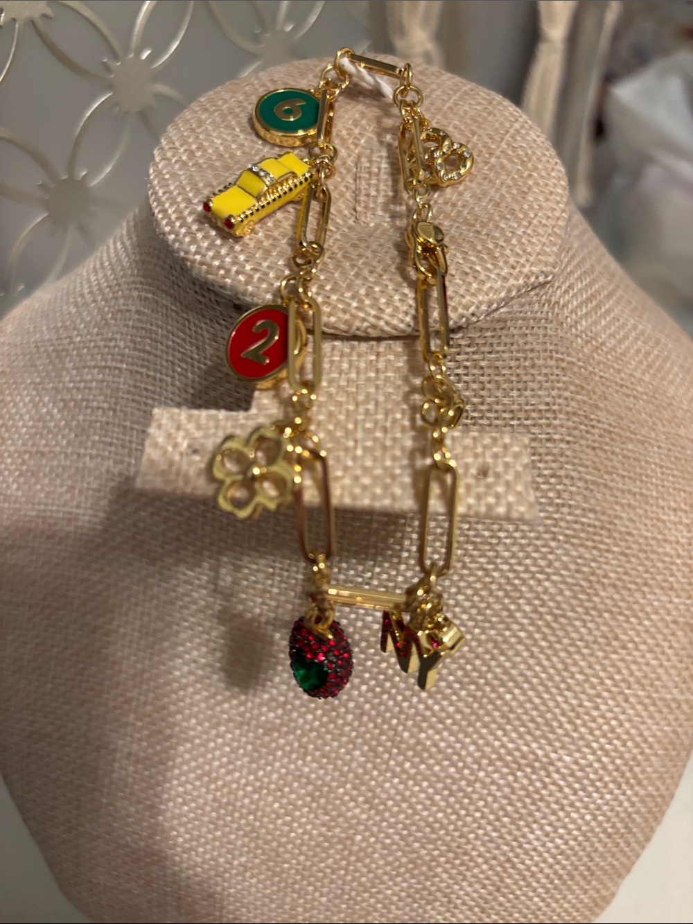 Gold-Tone Charm NYC Bracelet with Red & Green Enamel Accents - Women Jewelry
